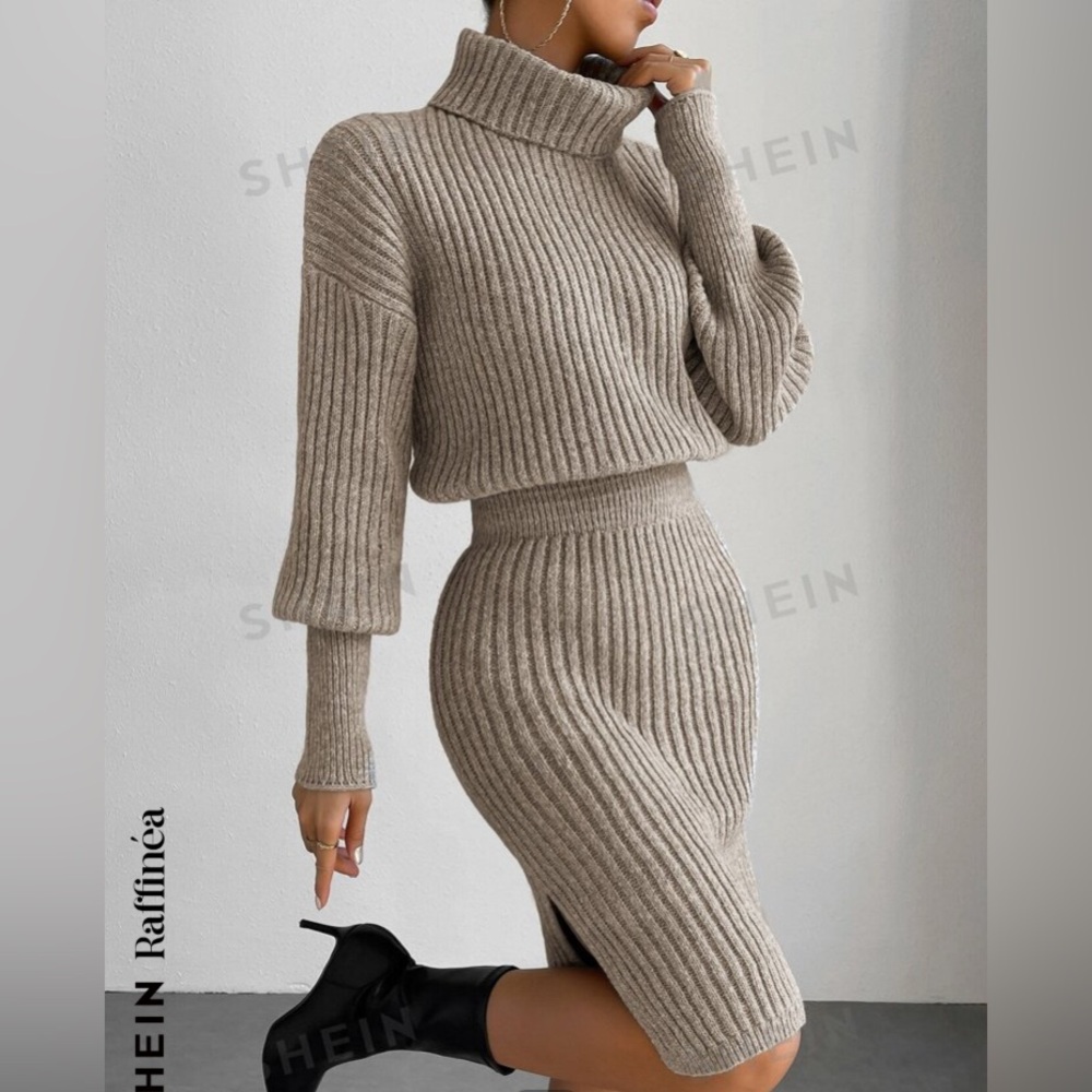 Raffinéa Turtleneck Lantern Sleeve Sweater Dress Without Belt